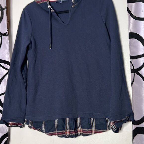 Tommy Hilfiger Womens Layered Plaid Comfy Hoodie Navy Blue Size Small - Picture 4 of 11